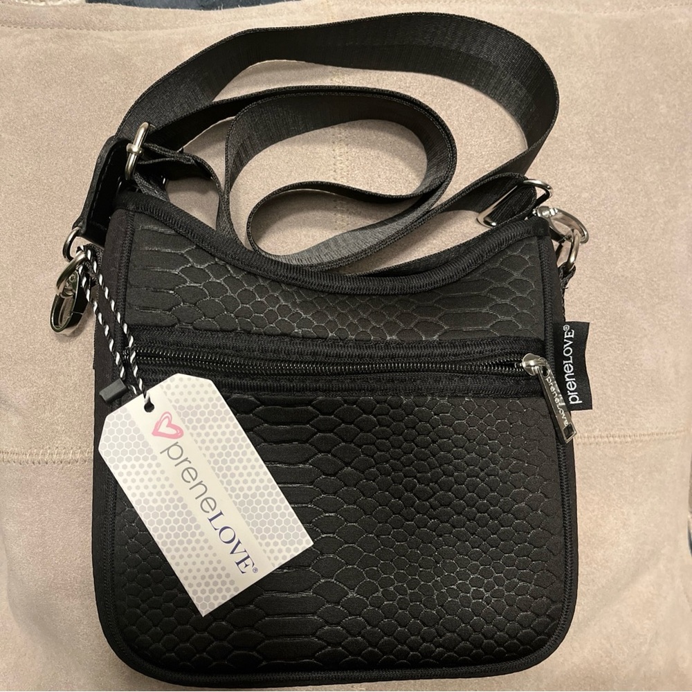 preneLOVE BLACK CROC-EMBOSSED MINI MESSENGER BAG NWT
